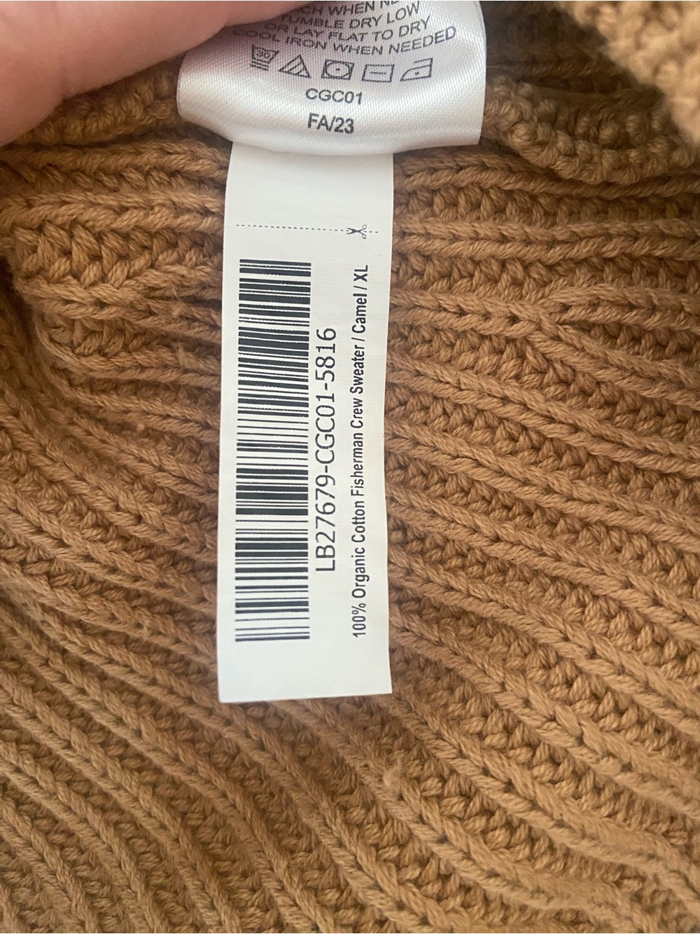 Quince Women 100% Organic Cotton Fisherman Crew Sweater Camel Long Sleeved XL - Picture 5 of 6